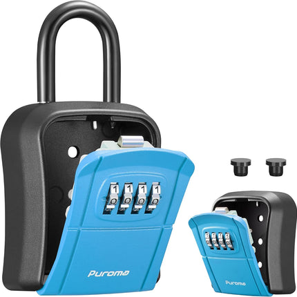 Puroma Key Lock Box, Portable Combination Lockbox Wall-Mounted Key Storage Box for House Keys, Resettable Code Safe Security Lock Box for Home, Office, Apartment Spare Key Storage (1 Pack, Blue)