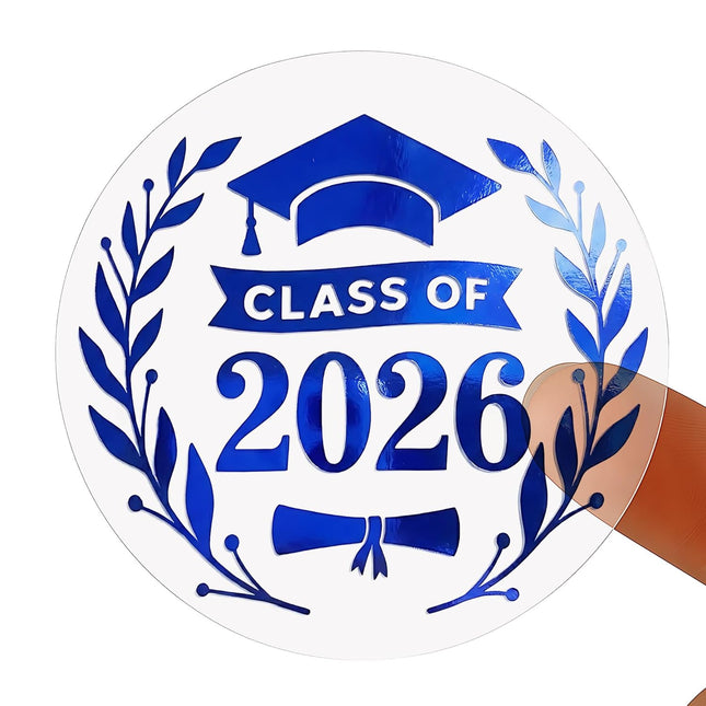 2026 Graduation Stickers Labels - Class of 2026 Blue Foil on Clear Vinyl
