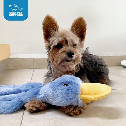 Interactive Squeaky Crinkle Duck Dog Chew Toy, Yellow, Large