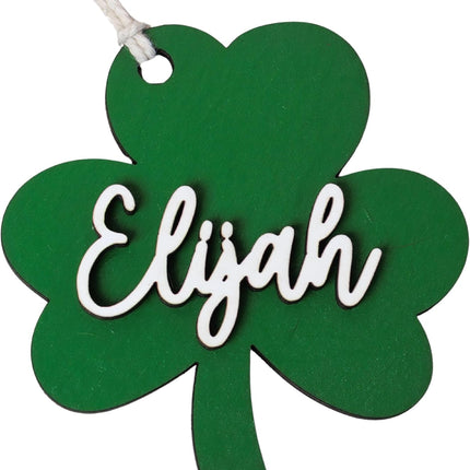 St Patrick's Day Child Basket Tag, Children Keepsake, Clover-Shaped Wooden Name Tag