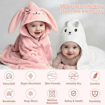 CandyHome 9 PCS Baby Bath Towels for Infants Toddlers, 3 PCS Animal Hooded Baby Towels & 6 PCS Washcloths Set, Ultra Absorbent Soft Cute Newborn Bath Essentials Gifts for Boys & Girls
