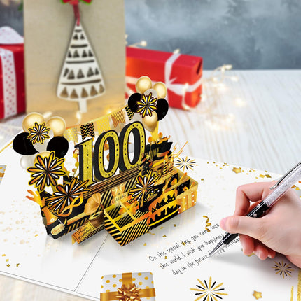 Joycard 100th Birthday Card for Women Men, 3D Pop Up Happy Birthday Gift for Grandpa Grandma, Funny 100 Year Old Birthday Decorations for Mother Dad, Back in 1926 Laser Gold Retro Theme