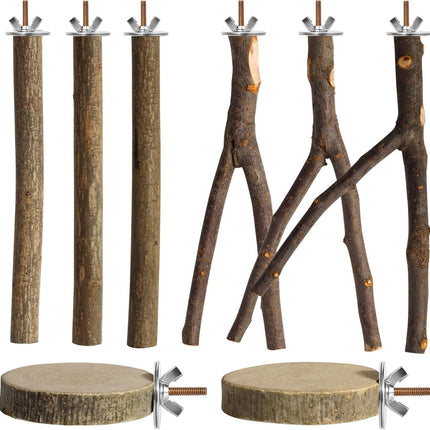 8 Pack 9 Inch Natural Wood Bird Perches Parrot Perch Stand Parakeet Toys Bird Cage Accessories for Budgerigar Cockatiels, Conures (L)