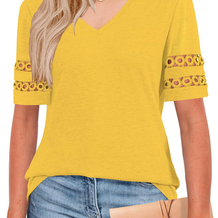 Womens Summer Tops Short Sleeve Shirts V Neck Trendy Blouses Beach Vacation Fashion Clothing Spring Outfits 2026
