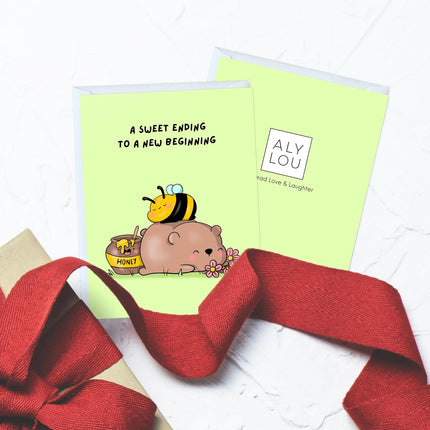 Graduation Card for Graduate Student College High School Grad Friend Family Son Daughter – Cute Funny Punny Greeting Card for Congratulations, New Job, Promotion, New Home – Blank Inside (A Sweet Ending To a New Beginning)