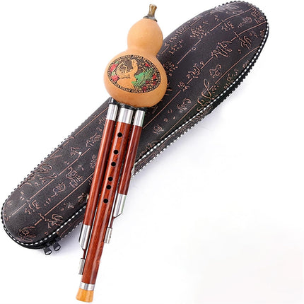 Mahogany Three-Tone Seven-Hole Hulusi C Key/B Flat/D Key Beginner Performance Type Gourd Flute with Case Professional Hulusi,B Flat