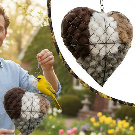 Handmade Fiber Bird Nesting Heart, Alpaca Fiber Bird Material House, Refillable Hummingbird Nest Holder, Winter Fowl Gifts Animal Hummingbirds Lovers Home Garden Yard