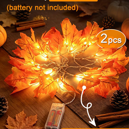 2-Pack Lighted Fall Garland, Total 16.4ft 40 LED Autumn String Lights
