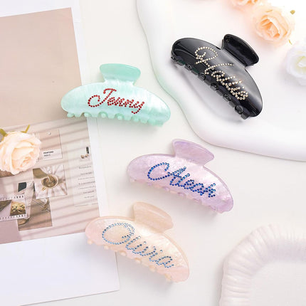 Personalized Rhinestone Hair Claw Clips for Women, Custom Hair Clip with Diamond Letter, Large Acrylic Clamps Thin Thick Girl Teacher Bridesmaid Gifts Party Wedding Birthday Couples Easter