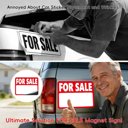 2 Pcs Magnetic FOR SALE Signs for Vehicles, FOR SALE Sign Car, Magnet Signs for Vehicles/Trunk/Yard/House/Garage, Dry Erase Sheet, Reusable, High Visibility, 12.2''*9.06'', Included 4 Extra Adhesive Pads