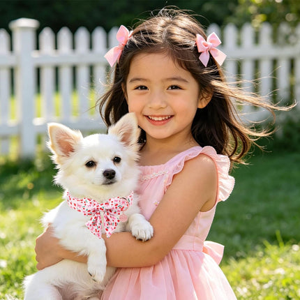 Spring and Summer Dog Collar with Bow Tie, Cherry Bowtie Collar Adjustable for Girl Boy Dog, Spring Pink Bow Collar for Dogs, M