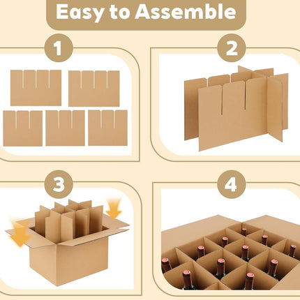 4 Sets Glass Dividers for Moving Boxes, 3x4 Grid Cardboard Dividers for 16x12x12 Inch Box, Corrugated Cardboard Packing Supplies for Wine Glasses & Fragile Glassware (Box Not Included)
