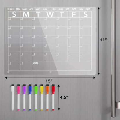 Acrylic Magnetic Dry Erase Fridge Calendar, Clear Monthly Planner Whiteboard, 15 x 11 in, with 8 Color - photo 5