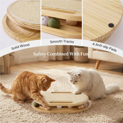 ZOMISIA Cat Scratcher with Ball Track Toy, Large Sisal Scratch Pad for Indoor Adult Cats, Wooden Interactive Cat Puzzle Toys for Kitten Mental Stimulation Self Play Home Enrichment