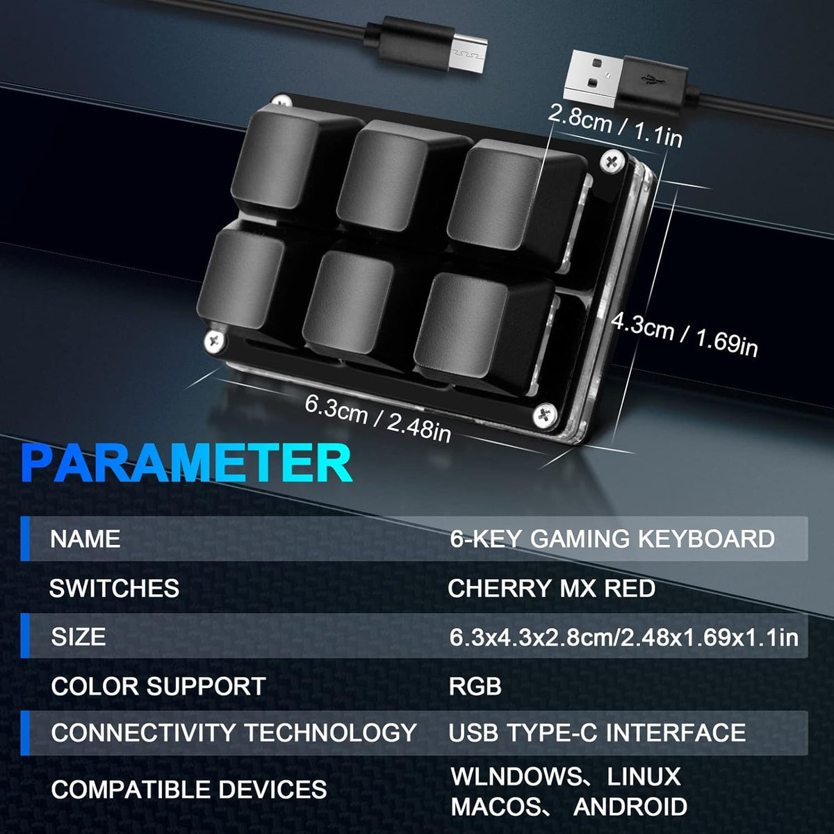 Black and White USB Mini 6-Key Mechanical Gaming Keypad with RGB LED - photo 2