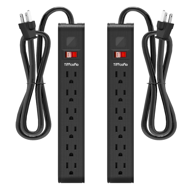 Regleta con protector de sobretensión, cable de extensión de 6 Feet, protección contra sobretensión de 600 Joules, regleta de 6 tomas con protección múltiple, listada por ETL, 2 paquetes