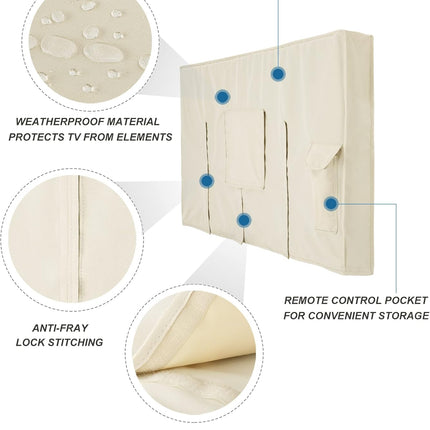 iBirdie Outdoor TV Cover 28 to 32 inch Weatherproof, Cover Size 29''L x 19''H, Waterproof for Outside Flat Screen 28 to 32 inch TV, Beige, 600D Thick Fabric Screen Protector with Bottom