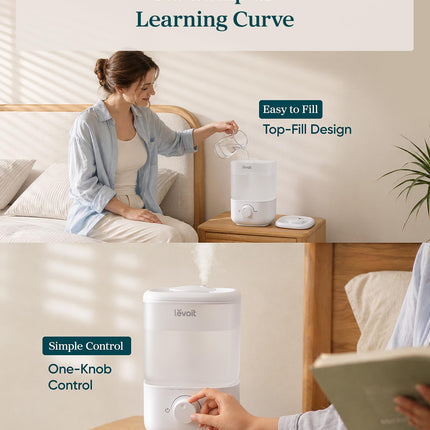Top Fill Humidifiers for Bedroom, 2.5L Tank for Large Room, 25dB