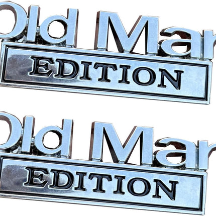 2 Pack Old Man Edition 3D Metal Car Emblem - Vintage Zinc Alloy Auto Badge, Universal Fit for Truck, SUV, Fender, Tailgate, Bumper (Silver and Red)
