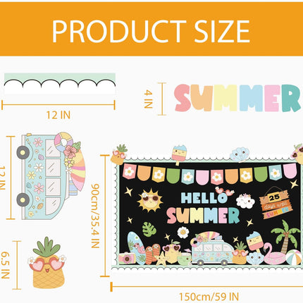 Summer Bulletin Board Decorations Set Countdown to Summer Bulletin Board End of Year Classroom Decor Tropical Hawaiian Beach Paper Cutouts with Blue Border for Home Office School Chalkboard Wall Door