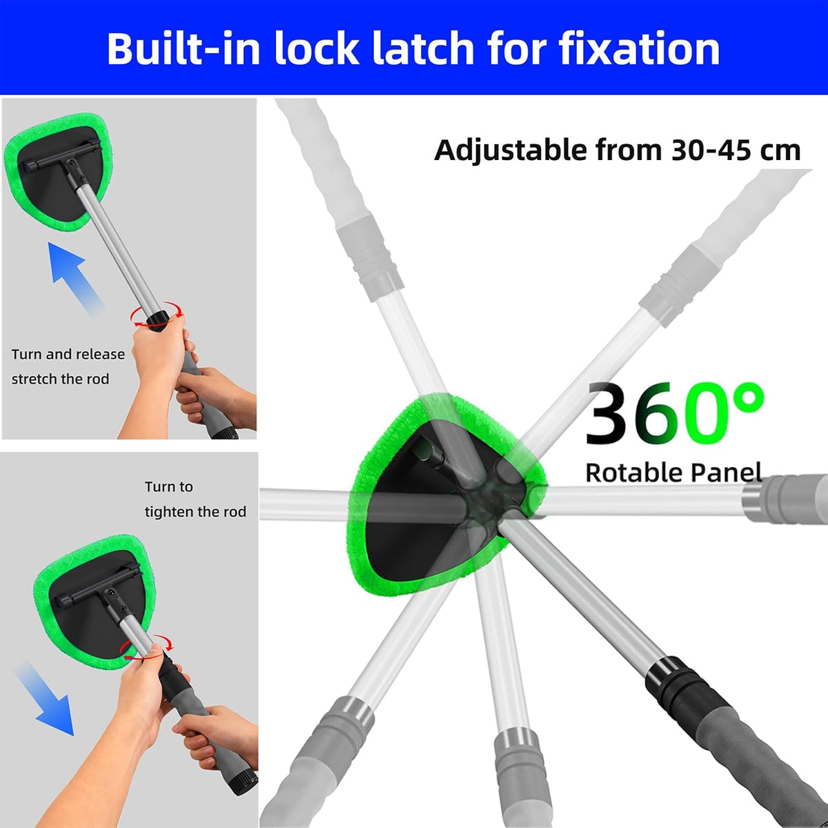 Windshield Cleaning Tool with Extendable Handle and 4 Microfiber Pads - photo 3