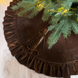48 Inches Ruffled Velvet Christmas Tree Skirt Chocolate Brown with Bow, Large Neutral Color Xmas Tree Skirt Mat for Christmas & New Year Holiday Home Party Decorations - 122cm