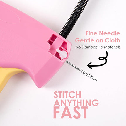 Stitch Gun for Clothes - Handheld Stitch Gun Quick Clothing Fixer - Tagging Gun - Includes 6 Needle, 1000 Black Fasteners & 1000 White Fasteners (Pink/Orange)