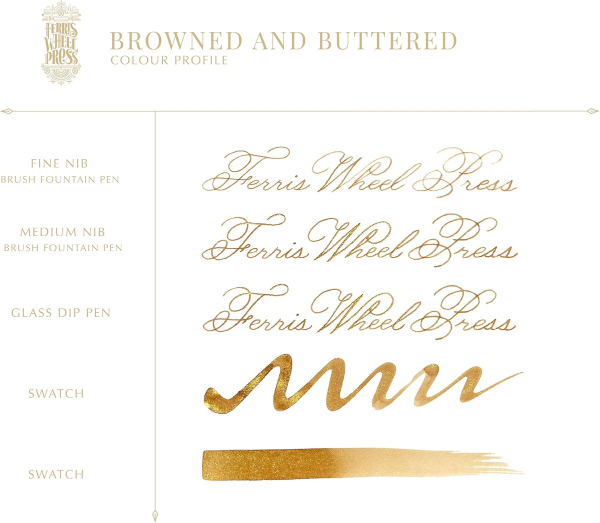 Browned and Buttered Burnt Goldenrod Fountain Pen Ink with Gold Shimmer, 38ml - photo 3