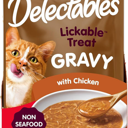 Delectables Lickable Treat Gravy Non-Seafood Wet Cat Treat with Real Chicken, Food Topper, Hydrating, Grain-Free, No Fillers, By-Products, Added Preservatives, 1.4oz Pouch, 12ct