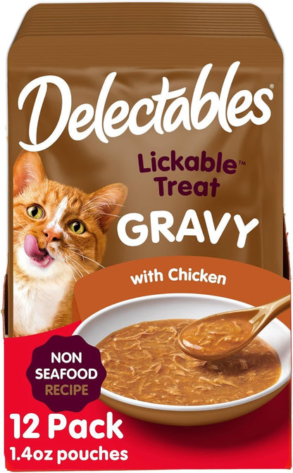 Lickable Treat Gravy Non-Seafood Wet Cat Treat with Real Chicken, Food Topper, Hydrating, Grain-Free, No Fillers