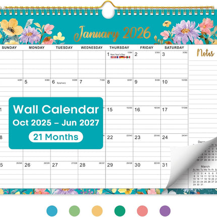 Calendar 2026-2027, Monthly Wall Calendar Runs Until June 2027, 11.5" x 14.8", Spiral Binding Hanging Wall Calendar, Perfect for Home or Office,Floral