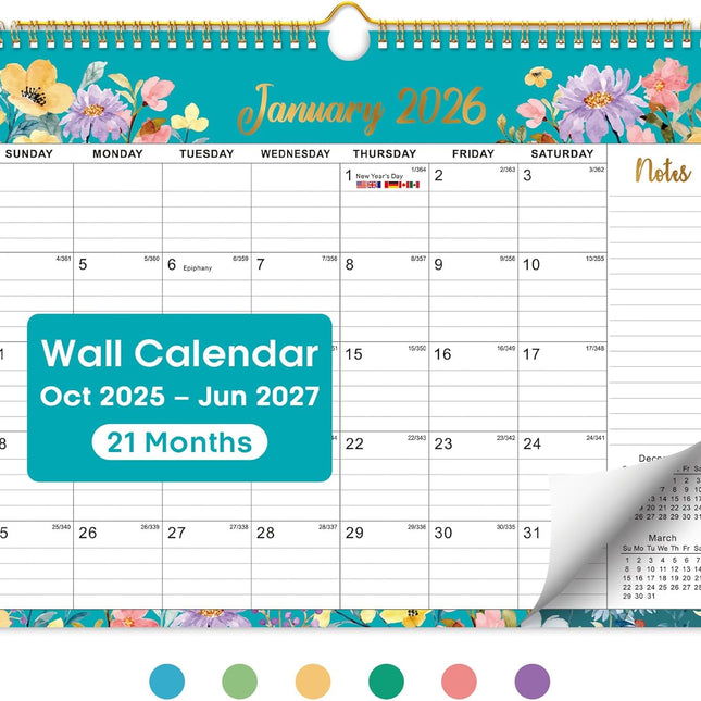 Floral Monthly Wall Calendar, April 2026–December 2027, 11.5 x 14.7 Inches