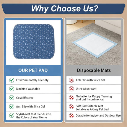 Puppy Pads with Pheromones, Washable Pee Pads for Dogs Potty Training, Reusable Dog Mat with Pet Hair Removal Gloves for Playpen, Crate, Whelping Box (Blue,S)