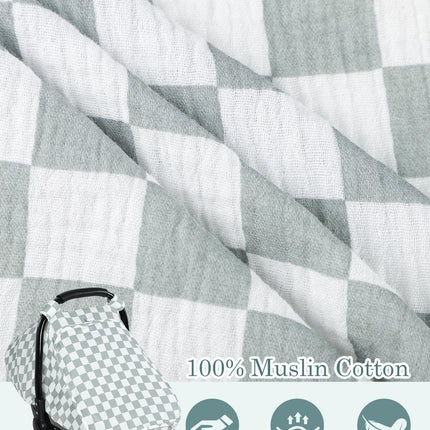 DILIMI Car Seat Covers for Babies, Muslin Cotton Baby Car Seat Cover with Breathable Mesh Window, Summer Infant Car Seat Canopy for Boys Girls Newborn, Green Plaid