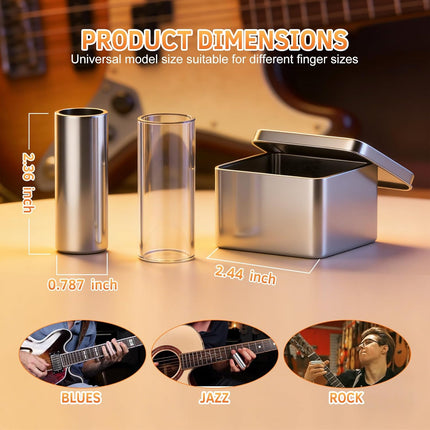 Guitar Slide Set – 2-Piece Glass & Stainless Steel Slide for Guitar & Bass, Medium Tone Bar, Smooth Sustain and Clear Slide Sound