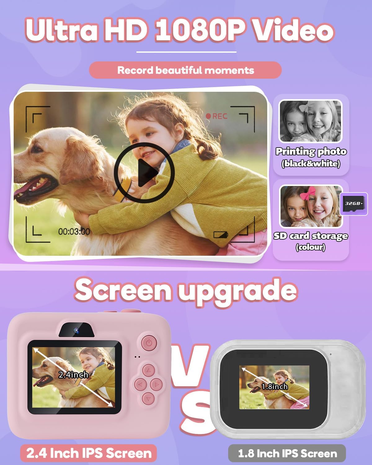 Pink 1080P Kids Instant Print Camera - photo 4