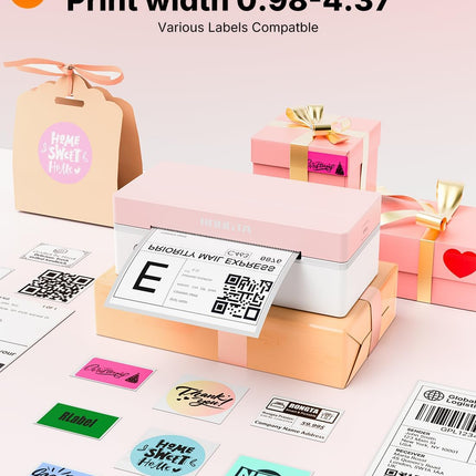 Rongta 4x6 Bluetooth Thermal Label Printer, Wireless Shipping Label Printers for Shipping Packages Small Business Office or Home, Compatible with iPhone Android iPad macOS Windows, Pink