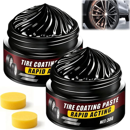 2Pcs Tire Coating Paste,Tire Polishing Paste,Car Tire Shine with Sponge,Long-Lasting Tire Dressing,Ceramic Tire Coating,Bring Back the Original Deep Black Shine to Rubber and Plastic
