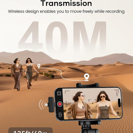 Wireless Lavalier Microphone for iPhone iPad Android with Charging Case,Lapel Mic with Noise Reduction,36H Battery Life, 135ft Range, Mini Microphone for Video Recording,YouTube,Vlog,Live Streaming