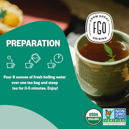 FGO Organic Spearmint Leaf Tea, 100 Count, Eco-Conscious Tea Bags, Caffeine Free, Resealable Bag, Packaging May Vary (Pack of 1)