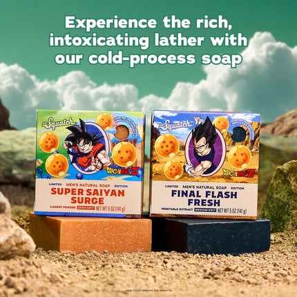 Dr. Squatch Natural Men's Bar Soap – Limited Edition Dragon Ball Z Gifts for Men – Natural Cold Process Soap Bar – Super Saiyan Surge + Final Flash Fresh (5 oz, 4-Pack)