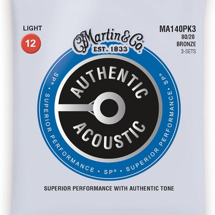 Martin Authentic Acoustic Guitar Strings, Superior Performance Extra Light 10-47 80/20 Bronze, 3 Pack