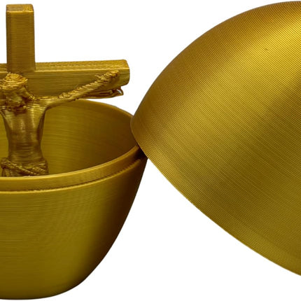 Jesus on the Cross Easter Egg – Christian Easter Gift, Religious Easter Egg with Crucifix Figure Inside, Faith-Based Easter Basket Stuffer, Meaningful Resurrection Sunday Gift (Gold Jesus)