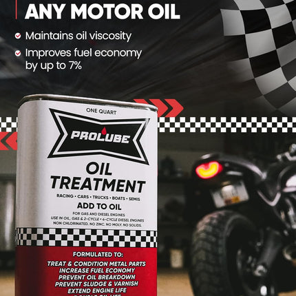 Prolube Oil Treatment - Engine Oil Additive for Gas & Diesel Engines - Reduces Wear, Noise, Vibration - Boosts Fuel Economy & Horsepower - Works on Transmissions & Differentials (1QT)