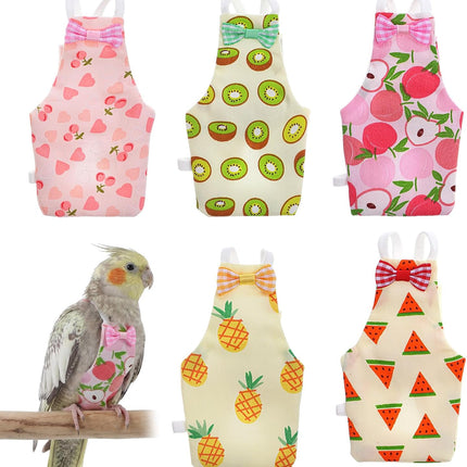 5 Pcs Bird Diaper, Parrot Nappy with Waterproof Inner Cute Parrot Pants Reusable Cockatiel Clothes Flight Suit for Parakeet Cockatiel Mini Macaw Budgie Canary