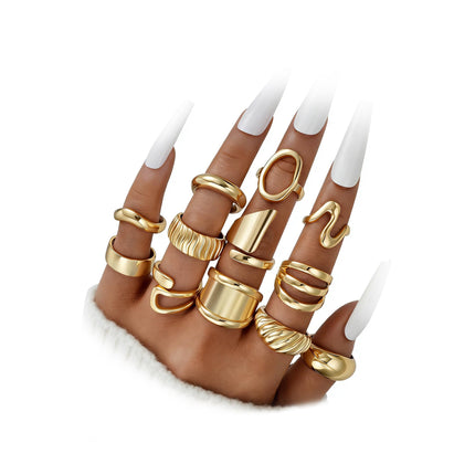 Gold Stackable Rings Set for Women, Gold Plated Chunky Crystal Finger Rings