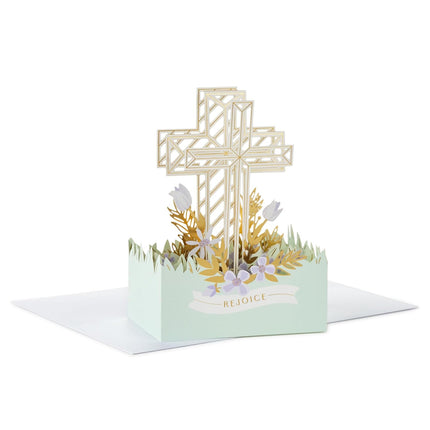 Hallmark Paper Wonder Religious Pop-Up Card (Rejoice, Gold Cross with Purple Flowers) for Easter, Confirmation, First Communion