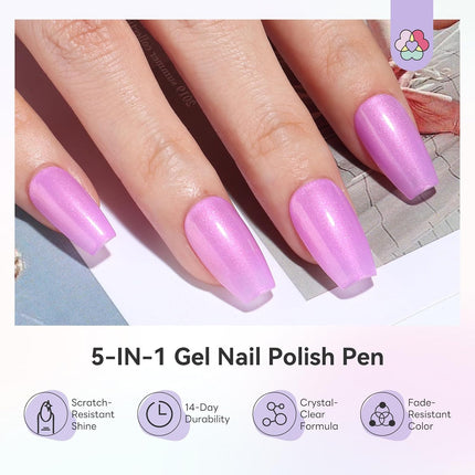SAVILAND Express One-Step Gel Nail Polish Pens Set: 6 Pearl Pink Blue Colors 3 in 1 Gel Polish Set Base & Color Gel & Top in a Pen for Aurora Effect Easy to Use Travel 4ml (U V Lamp Needed)