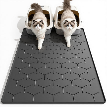 Tapete de silicona para arena de gato grande 40" X 28", fácil de limpiar, gris