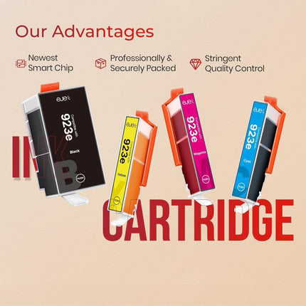 ejet Compatible Ink Cartridge Replacement for HP 923 923XL, 4-Pack Black Cyan Magenta Yellow, High Yield Compatible with OfficeJet Pro 8130e 8120e 8125e 8139e